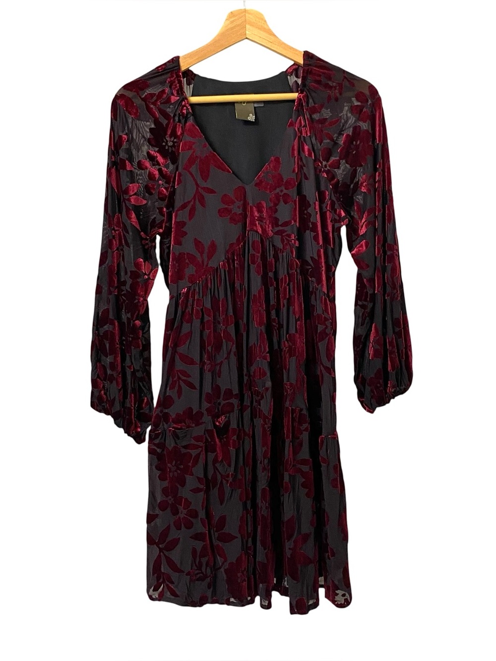Taylor flocky velvet burnout dark floral bishop sleeve v neck whimsigoth dress 8